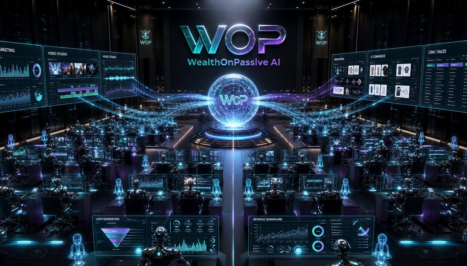 WOP AI agents and their assistants working in sync across marketing, video, music, branding, commerce and sales